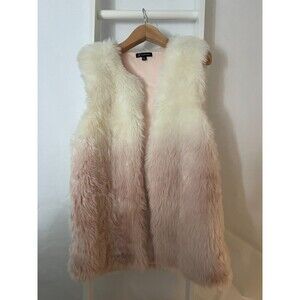 Fur Vest Women's M L Ivory Pink Furrier Method Hook Close Faux Fur Ombre Lined